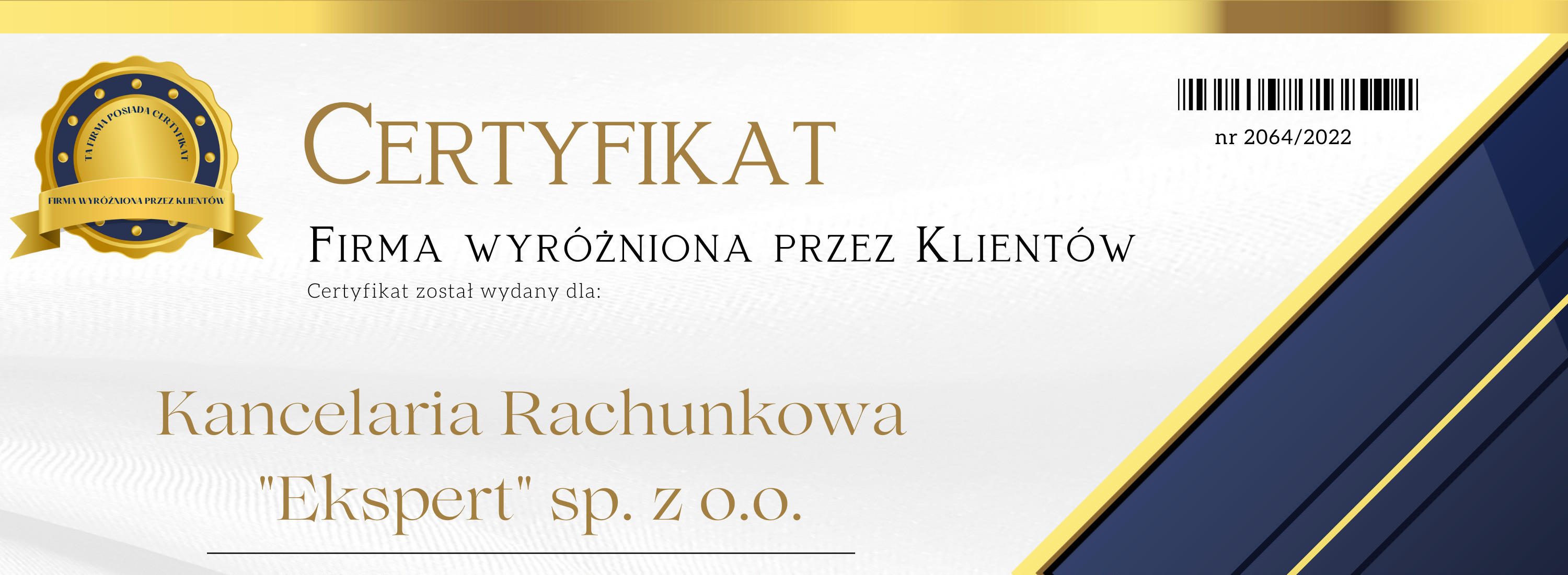 certyfikat Firma wyróżniona przez Klientów